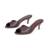 Amelie 55 Heeled Sandal in Embossed Testa Di Moro Crocodile Leather