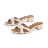 Bella 35 Heeled Sandal in Embossed Gold Lizard Leather