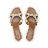 Bella 35 Heeled Sandal in Embossed Gold Lizard Leather