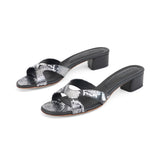 Bella 35 Heeled Sandal in Embossed Silver Python Leather