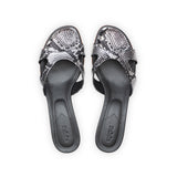 Bella 35 Heeled Sandal in Embossed Silver Python Leather