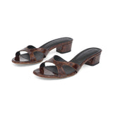 Bella 35 Heeled Sandal in Tortoise Shell Patent Leather
