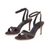 Bella 75 Heeled Sandal in Chocolate Suede Leather