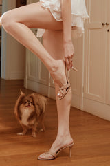 Carrie 75 Heeled Sandal in Beige Patent Leather