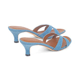 Carrie 55 Heeled Sandal in Blue Jeans Denim Fabric