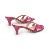 Carrie 55 Heeled Sandal in Embossed Ciclamino Crocodile Leather