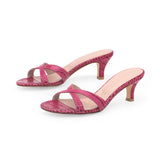 Carrie 55 Heeled Sandal in Embossed Ciclamino Crocodile Leather