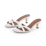 Carrie 55 Heeled Sandal in Embossed White Crocodile Leather