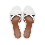 Carrie 55 Heeled Sandal in Embossed White Crocodile Leather