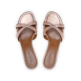 Carrie 55 Heeled Sandal in Metallic Rose Gold Leather