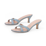 Carrie 55 Heeled Sandal in Silver Denim Fabric