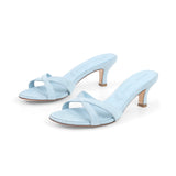 Carrie 55 Heeled Sandal in Sky Blue Suede Leather