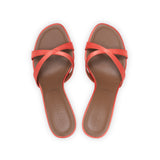 Carrie 75 Heeled Sandal in Salmon Satin Fabric