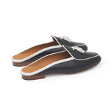 Claudia (Tassel) Mule in Black Nappa and White Nappa Leather