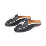 Claudia (Tassel) Mule in Black Nappa and White Nappa Leather