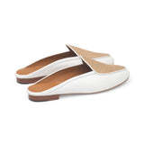 Claudia Mule in White Nappa and Embossed Gold Lizard Leather