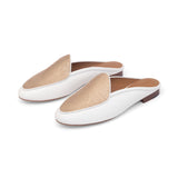 Claudia Mule in White Nappa and Embossed Gold Lizard Leather