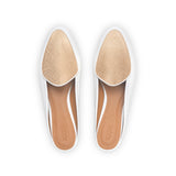 Claudia Mule in White Nappa and Embossed Gold Lizard Leather