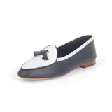Claudia (Tassel) Loafer in Black and White Leather