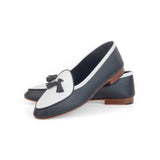 Claudia (Tassel) Loafer in Black and White Leather