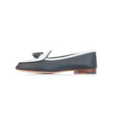 Claudia (Tassel) Loafer in Black and White Leather