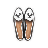 Claudia (Tassel) Loafer in Black and White Leather