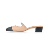 Diana 35 Heeled Mule in Beige Nappa and Black Nappa Leather