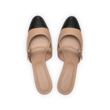 Diana 35 Heeled Mule in Beige Nappa and Black Nappa Leather