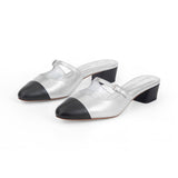 Diana 35 Heeled Mule in Metallic Silver and Black Nappa Leather
