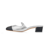 Diana 35 Heeled Mule in Metallic Silver and Black Nappa Leather