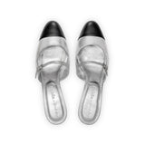 Diana 35 Heeled Mule in Metallic Silver and Black Nappa Leather