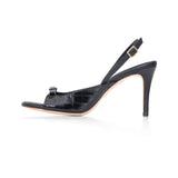 Elle 75 Heeled Sandal in Embossed Black Crocodile and Classic Black Leather