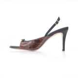 Elle 75 Heeled Sandal in Tortoise Shell Patent and Classic Black Leather