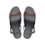 Elle 75 Heeled Sandal in Tortoise Shell Patent and Classic Black Leather