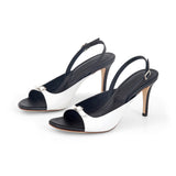 Elle 75 Heeled Sandal in Classic White and Classic Black Leather