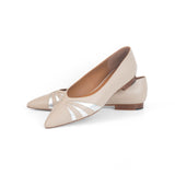 Kendall Ballet Flat in Sand Nappa and Metallic Silver Leather