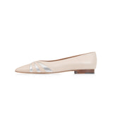 Kendall Ballet Flat in Sand Nappa and Metallic Silver Leather