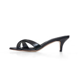 Marilyn 55 Heeled Sandal in Black Wrinkled Patent Leather