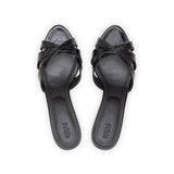 Marilyn 55 Heeled Sandal in Black Wrinkled Patent Leather