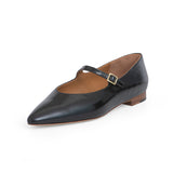 Mary Jane Ballet Flat in Black Wrinkled Patent Leather