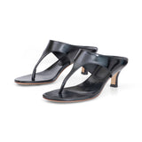 Miranda 55 Heeled Sandal in Black Wrinkled Patent Leather