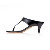 Miranda 55 Heeled Sandal in Black Wrinkled Patent Leather