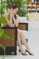 Elle 75 Heeled Sandal in Tortoise Shell Patent and Classic Black Leather