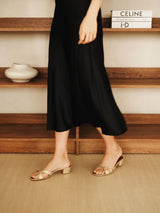 Bella 35 Heeled Sandal in Embossed Gold Lizard Leather