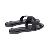 Yumi Slide in Embossed Black Lizard Leather