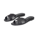 Yumi Slide in Embossed Black Lizard Leather