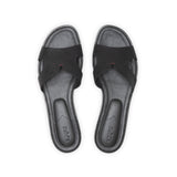 Yumi Slide in Embossed Black Lizard Leather