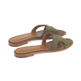 Yumi Slide in Moss Suede Leather