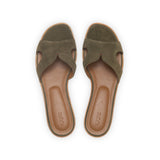 Yumi Slide in Moss Suede Leather