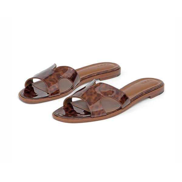 Yumi Slide in Tortoise Shell Patent Leather
